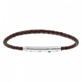 Bracelet Acier & Cuir marron, Référence E12319M
