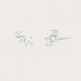 Paire de Boucles d'oreilles Or gris 9 carats, 375 Millièmes, Eclat, Oxyde de Zirconium