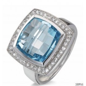 Bague Or Gris 750 Millièmes, Topaze Bleue Diamants