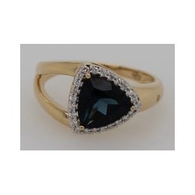 Bague Or Jaune 750 Millièmes, Topaze Bleue " Blue London" et diamants