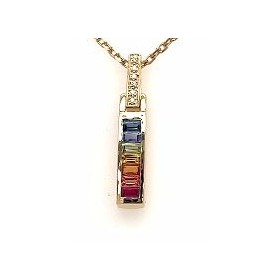 Pendentif Or Jaune 750 Millièmes, Collection RAINBOW, Saphirs de couleurs 0.83 cts et Diamants 0.03 carats
