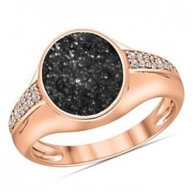 Chevalière Vermeil Rosé, Collection CRUSH, Diamant Noir, diamant sur les cotes 0.110 cts